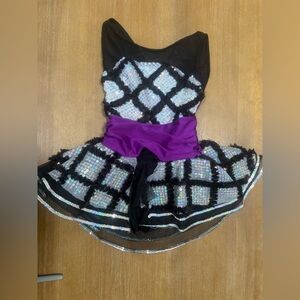 Shimmering Kids Dance Costume with Purple Sash